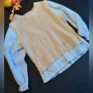 Girls Zara Layered Look Sweater in Blue Strip & Beige